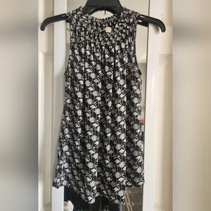 Loft Black & White Flamingo Print Sleeveless Blouse